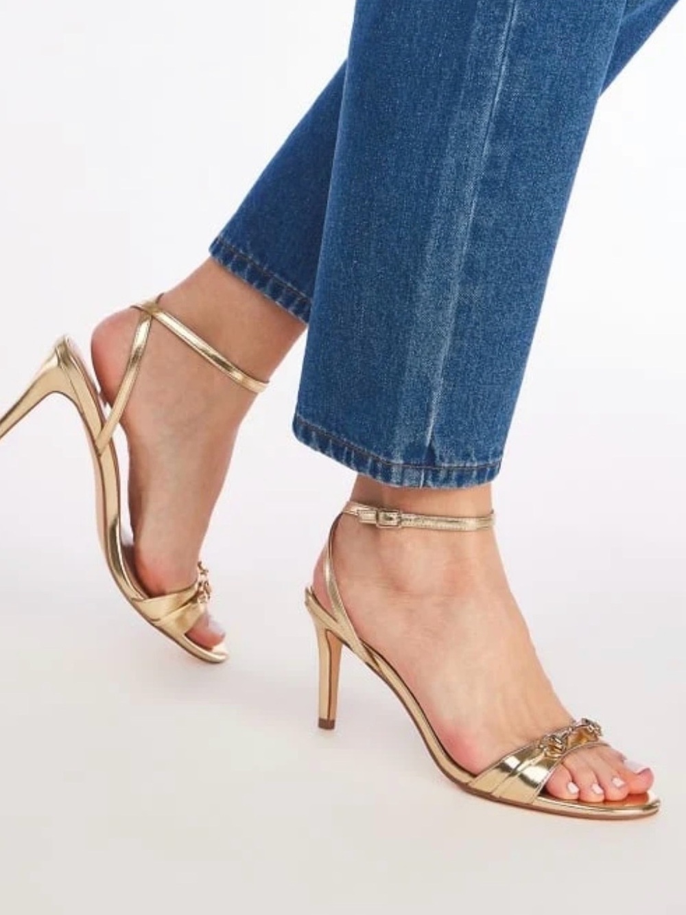 Just Fab Metallic Gold Ankle-Strap High Heel Sandals